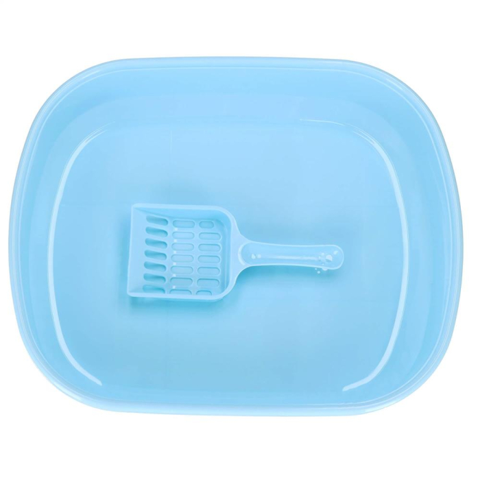 Litiera pisici lopatica plastic pp montaj simplu 2 piese, 40x33x11 cm, design compact, albastru alb [14]