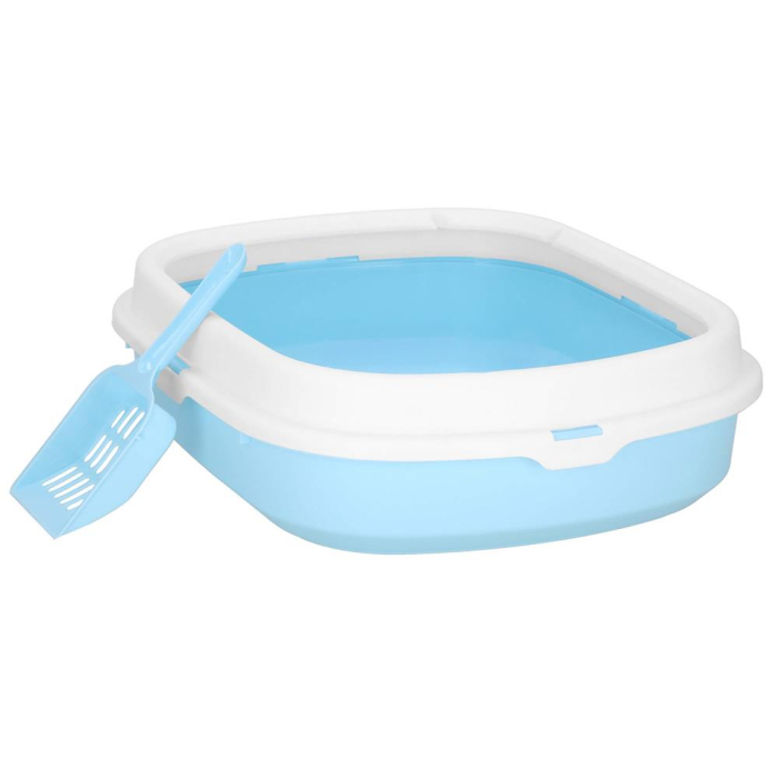 Litiera pisici lopatica plastic pp montaj simplu 2 piese, 40x33x11 cm, design compact, albastru alb [2]