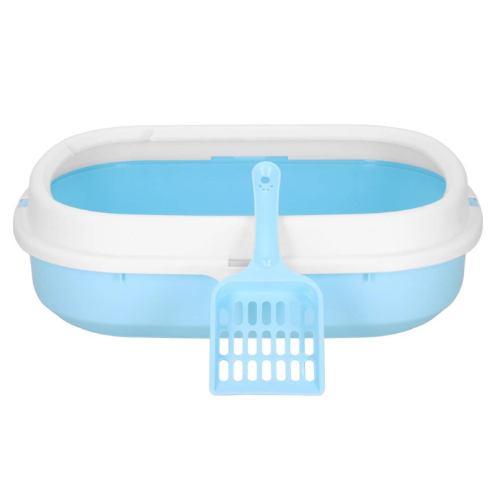 Litiera pisici lopatica plastic pp montaj simplu 2 piese, 40x33x11 cm, design compact, albastru alb [22]