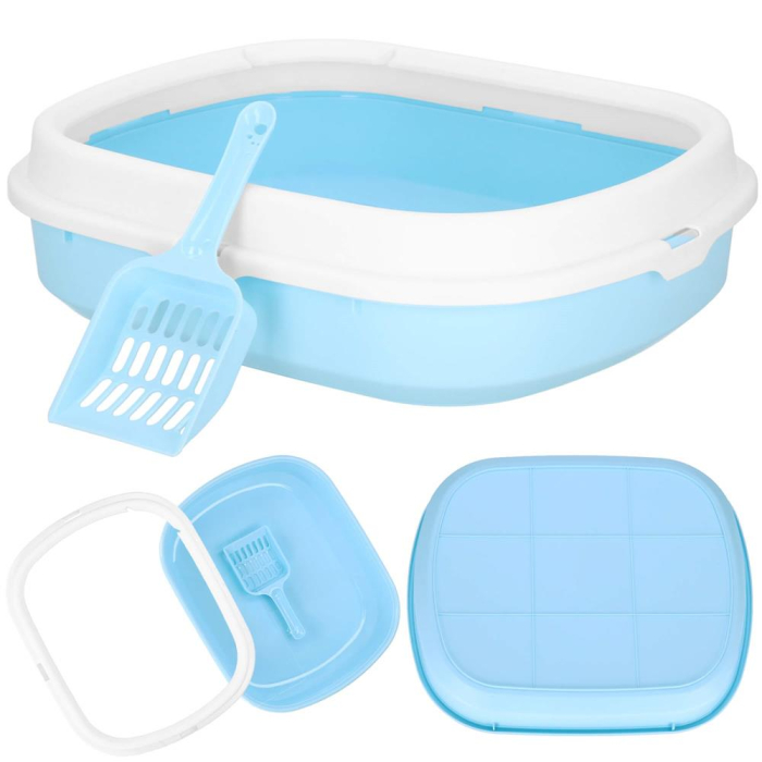 Litiera pisici lopatica plastic pp montaj simplu 2 piese, 40x33x11 cm, design compact, albastru alb [4]