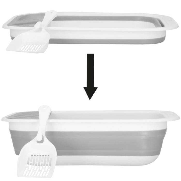 Litiera pliabila pisici lopatica capac plastic compact, 45x34x12 cm, usor de depozitat, gri alb [8]