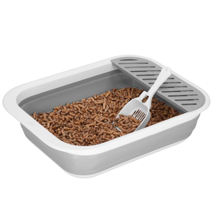 Litiera pliabila pisici lopatica capac plastic compact, 45x34x12 cm, usor de depozitat, gri alb [11]