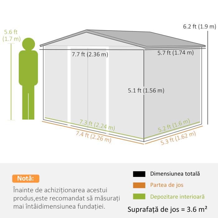  Magazie de depositare Gradina cu 2 usi Glisante de ventilatie, Otel [3]