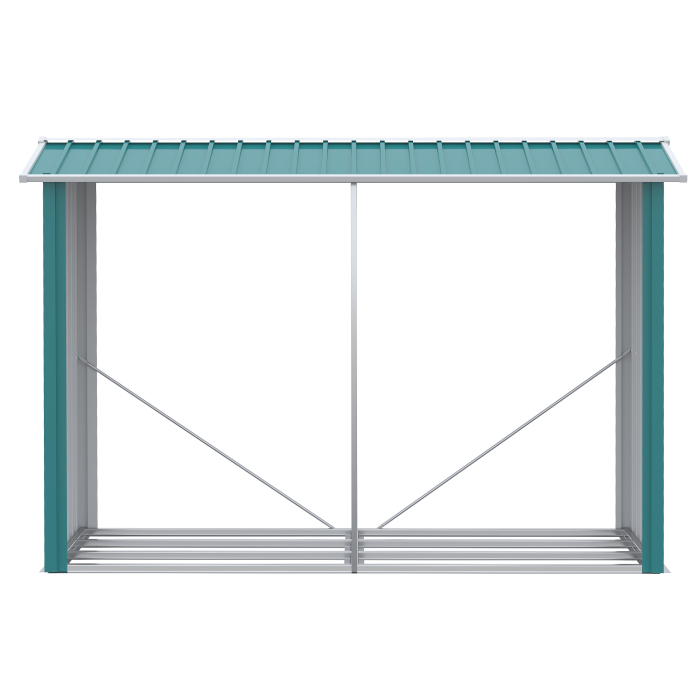  Magazie de Depozitare a Bustenilor, Casa pentru Lemne de Foc din Otel Galvanizat cu Podea inaltata, 240x86x160 cm, Verde [7]