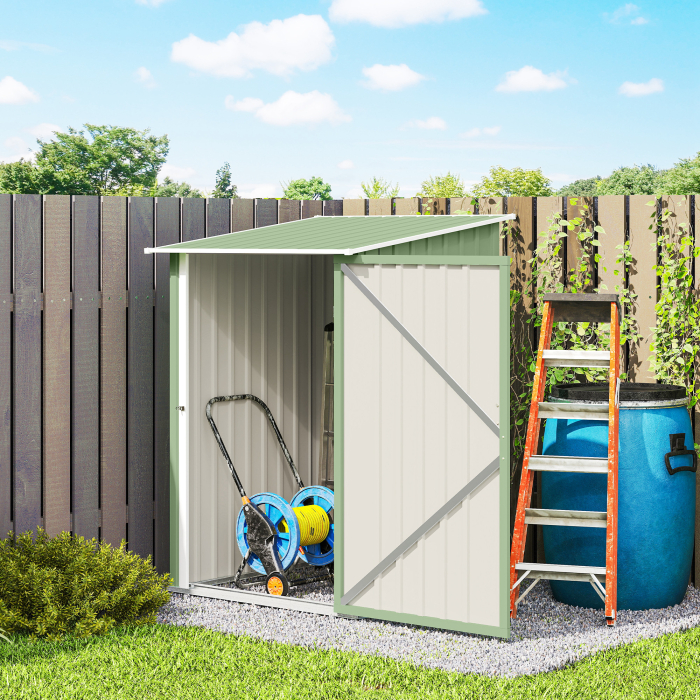  Magazie de Gradina 0,92m² din Otel Galvanizat, Depozit pentru Unelte cu Usa Blocabila, Acoperis inclinat, 100x104x160 cm, Verde Deschis [9]