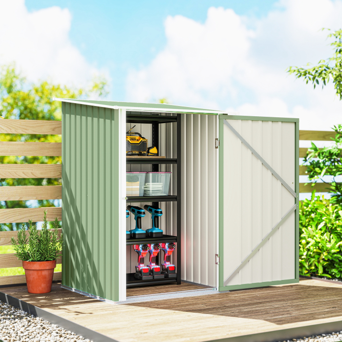  Magazie de Gradina 0,92m² din Otel Galvanizat, Depozit pentru Unelte cu Usa Blocabila, Acoperis inclinat, 100x104x160 cm, Verde Deschis [8]
