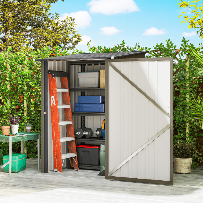  Magazie de Gradina 0,92m² din Otel Galvanizat, Depozit pentru Unelte cu Usa Blocabila si Acoperis inclinat, 100x104x160 cm, Maro si Gri inchis [2]