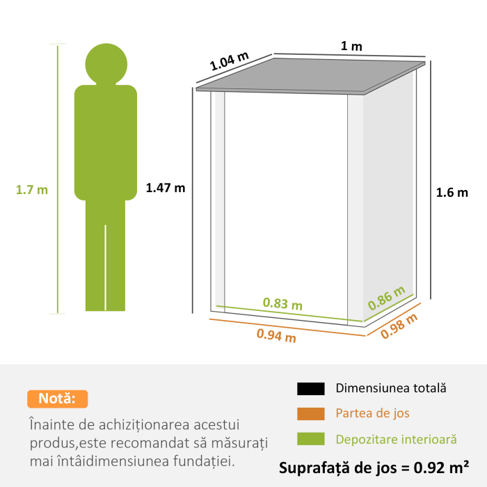  Magazie de Gradina 0,92m² din Otel Galvanizat, Depozit Unelte cu Usa Blocabila, Acoperis inclinat, 100x104x160 cm, Verde [3]