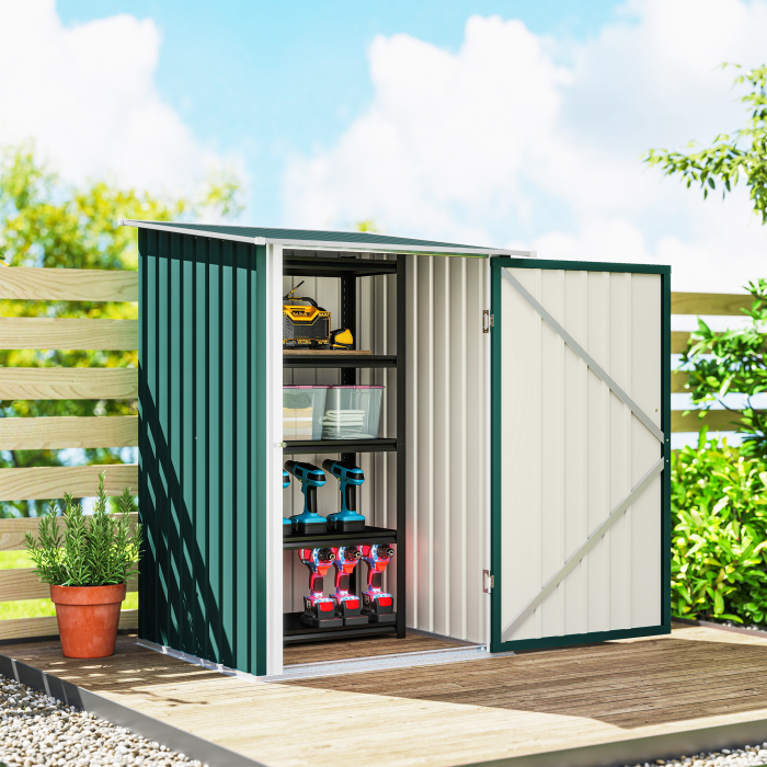  Magazie de Gradina 0,92m² din Otel Galvanizat, Depozit Unelte cu Usa Blocabila, Acoperis inclinat, 100x104x160 cm, Verde [8]