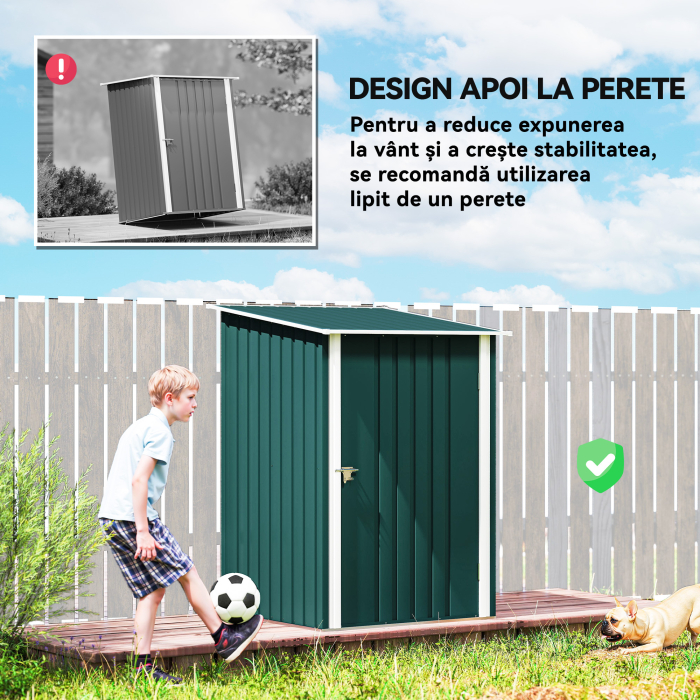  Magazie de Gradina 0,92m² din Otel Galvanizat, Depozit Unelte cu Usa Blocabila, Acoperis inclinat, 100x104x160 cm, Verde [6]