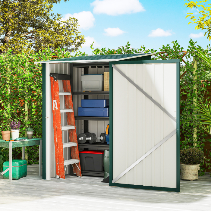  Magazie de Gradina 0,92m² din Otel Galvanizat, Depozit Unelte cu Usa Blocabila, Acoperis inclinat, 100x104x160 cm, Verde [2]