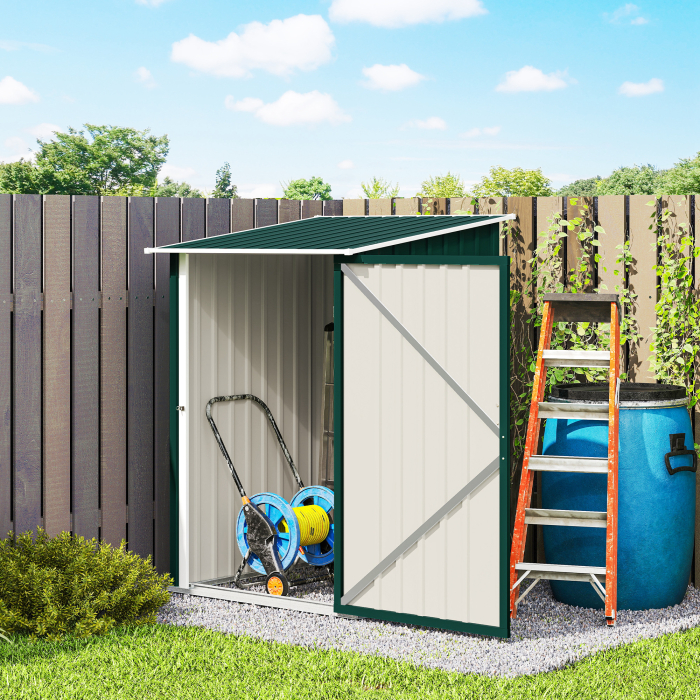  Magazie de Gradina 0,92m² din Otel Galvanizat, Depozit Unelte cu Usa Blocabila, Acoperis inclinat, 100x104x160 cm, Verde [9]