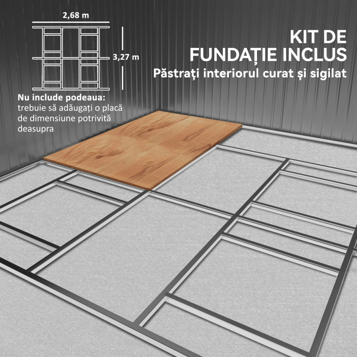  Magazie de Gradina 12,4 m² 340x386x200 cm cu Usi Glisante, Acoperis inclinat si 4 Guri de Aerisire, Alba [6]
