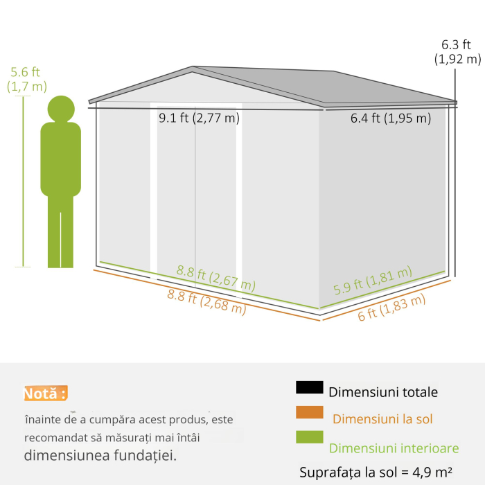  Magazie de gradina 277 x 195 x 192cm cu usi glisante duble, 4 orificii de aerisire, din otel durabil, verde [3]