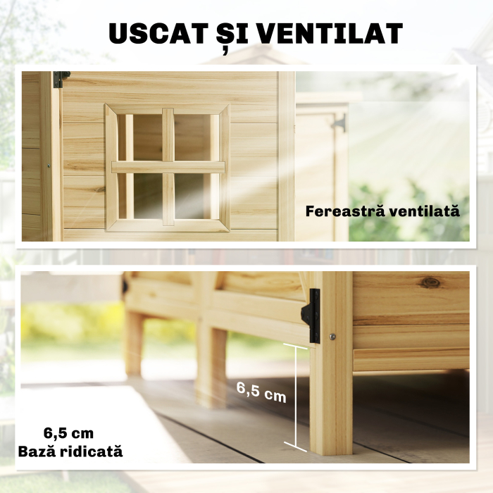  Magazie de Gradina cu 2 Zone, Rafturi Reglabile si Fereastra, din Lemn de Brad, 106x57x167 cm, Culoare Lemn [8]