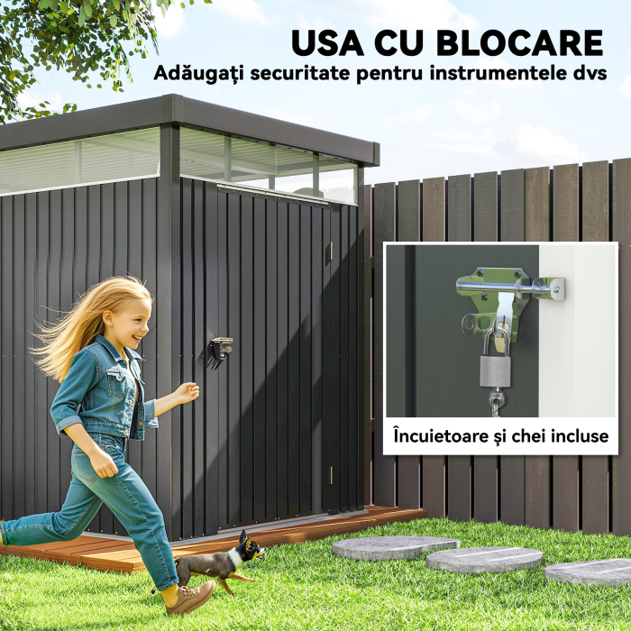  Magazie de Gradina cu Luminator Superior din Acril si Orificii de Drenaj, 162x259x201 cm, Gri inchis [7]
