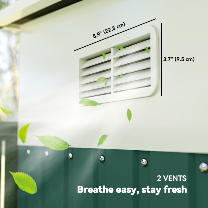  Magazie de Gradina cu Usa Glisanta si Orificii de Aerisire, din Otel Galvanizat, 345x280,5x169-201cm, Verde [9]