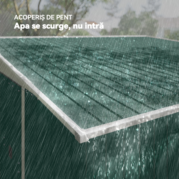  Magazie de Gradina cu Usa Glisanta si Orificii de Aerisire, din Otel Galvanizat, 345x280,5x169-201cm, Verde [7]