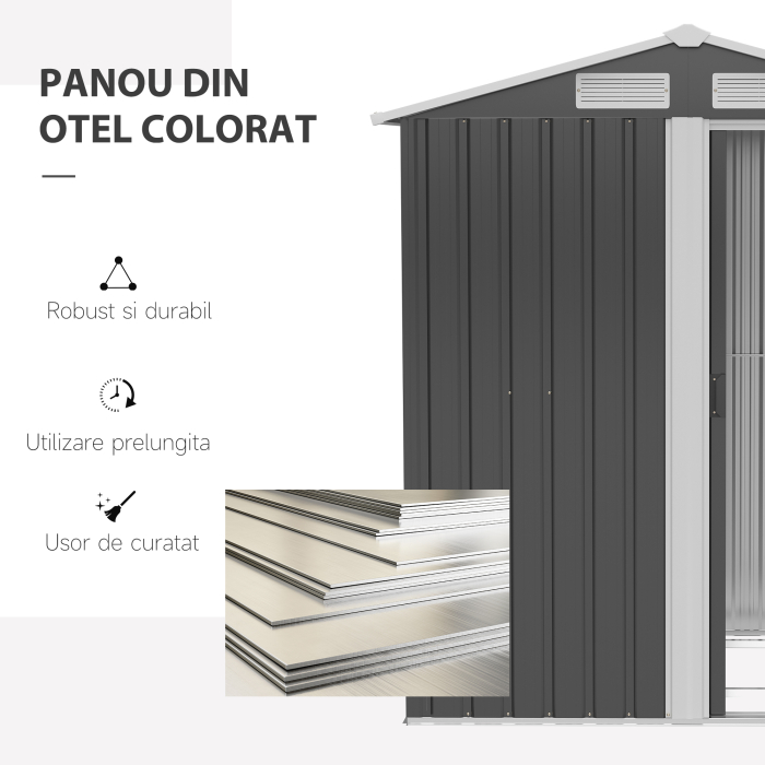  Magazie de Gradina Cutie Scule din Otel, Acoperis Inclinat si 4 Prize de Aer, 152x132x188cm [4]