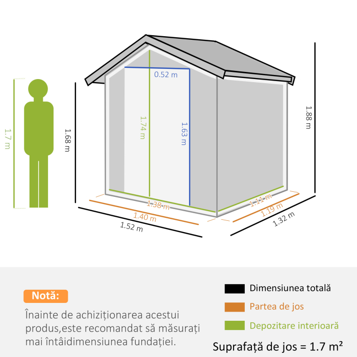  Magazie de Gradina Cutie Scule din Otel, Acoperis Inclinat si 4 Prize de Aer, 152x132x188cm [3]