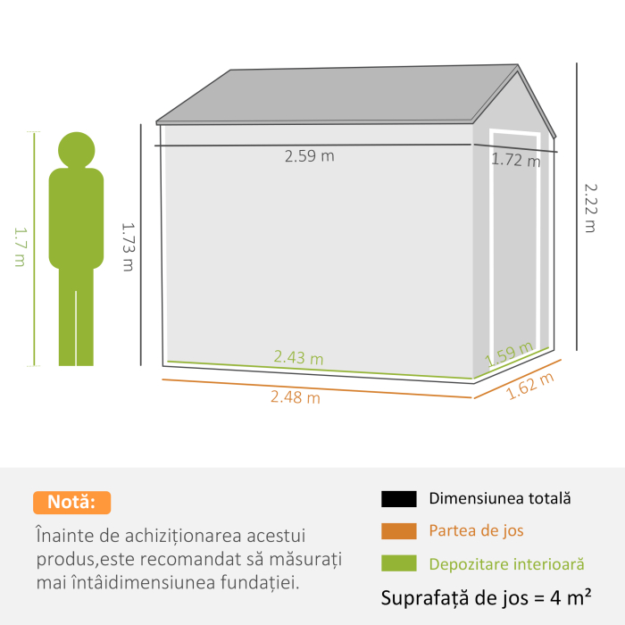  Magazie de Gradina din Otel Galvanizat si PP cu 4 Guri de Aerisire si Fereastra, 259x171x222 cm, Gri si Alb [3]