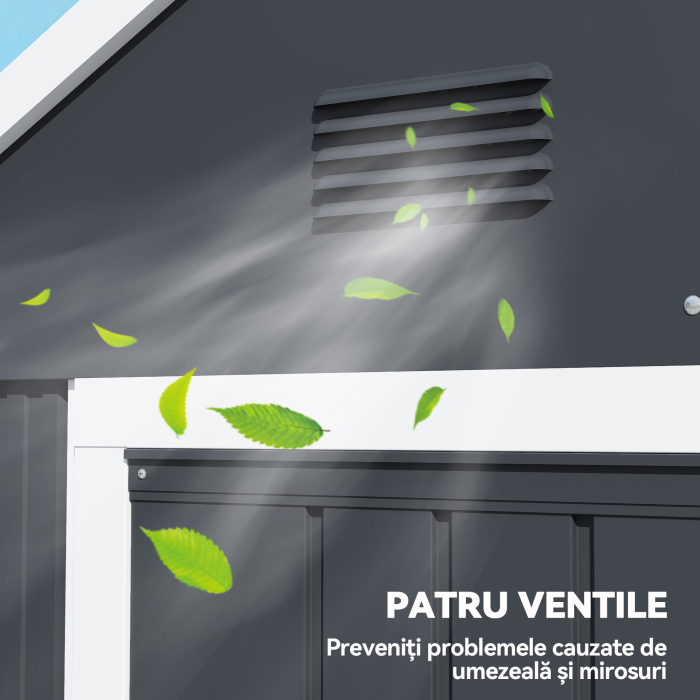  Magazie de Gradina din Otel Galvanizat si PP cu 4 Guri de Aerisire si Fereastra, 259x171x222 cm, Gri si Alb [6]