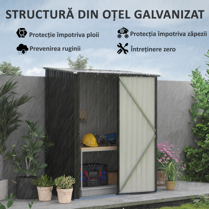  Magazie de Gradina Pentru Unelte din Tabla de Otel cu Zavor, 161.5x94.5x196cm, Negru [4]