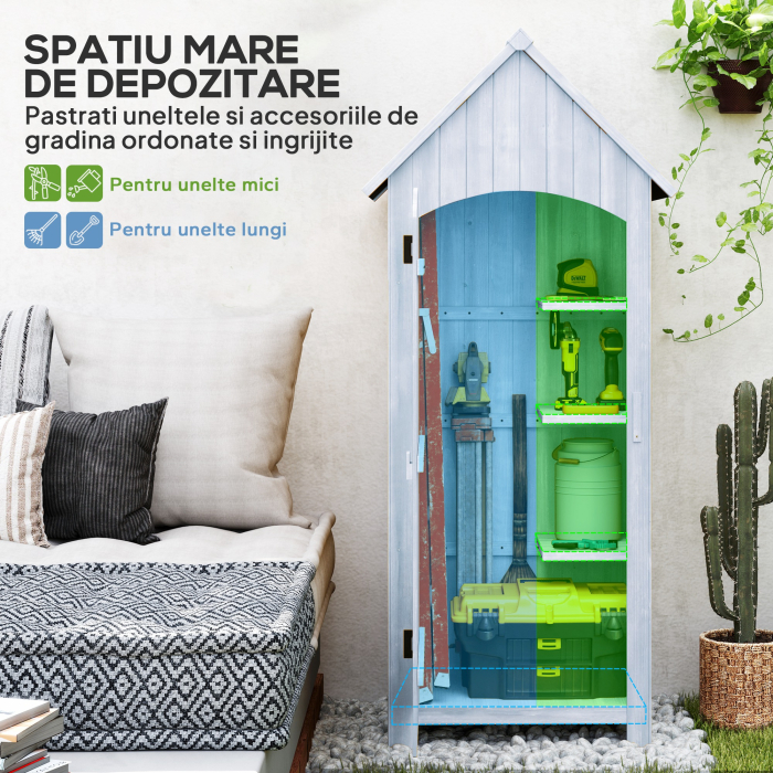  Magazie de Scule de Gradina din Lemn Impermeabila cu Usi si Rafturi, 77.5x54.2x179.5 cm [5]