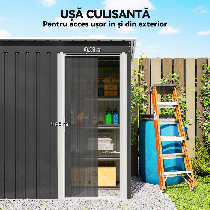  Magazie de Scule din Otel, 1 Usa Glisanta, Remiza de Gradina Neagra, Acoperis inclinat 163 x89 x182cm [5]