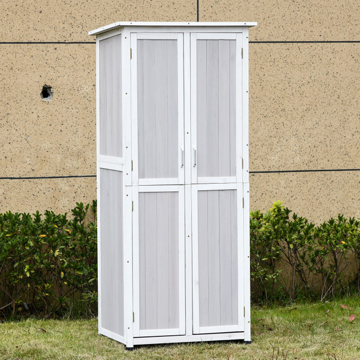  Magazie din Lemn de Brad pentru Unelte cu 3 Niveluri, cu Acoperis din Bitum si Carlige, 77x58x175 cm, Gri [2]