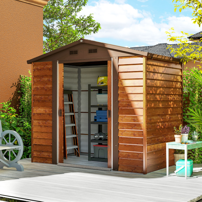  Magazie Gradina cu Usi Glisante pentru Instrumente de Gradina, 235.7x152x208.7cm, Maro [2]