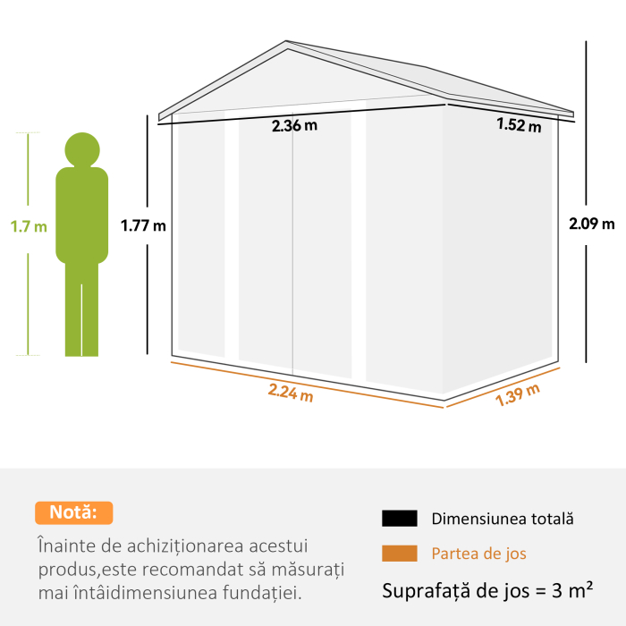  Magazie Gradina cu Usi Glisante pentru Instrumente de Gradina, 235.7x152x208.7cm, Maro [3]
