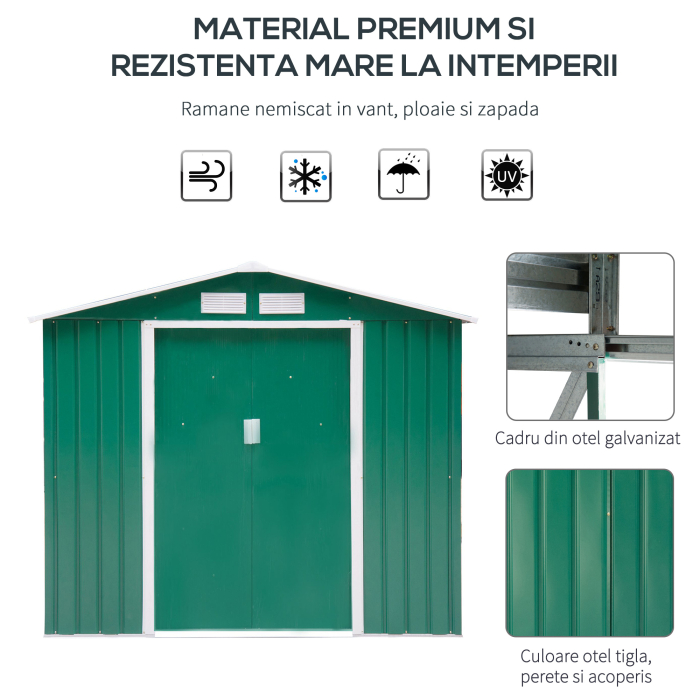  Magazie Gradina din Otel, culoare verde, dimensiuni 213×127×18 cm [4]