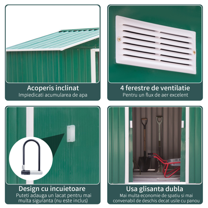  Magazie Gradina din Otel, culoare verde, dimensiuni 213×127×18 cm [5]