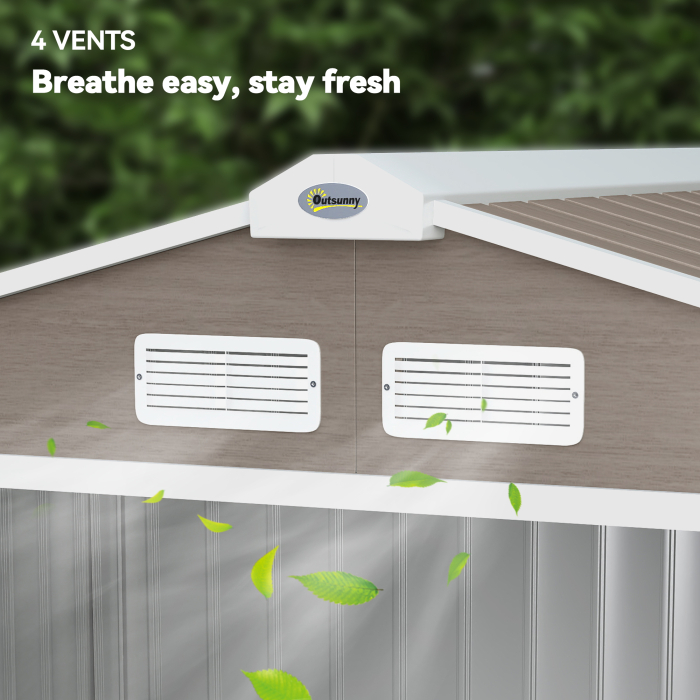  Magazie Gradina Metalica cu Orificii de Ventilatie si Usa Culisanta Dubla pentru Gradinarit si DIY, 213x130x185 cm, Maro [8]