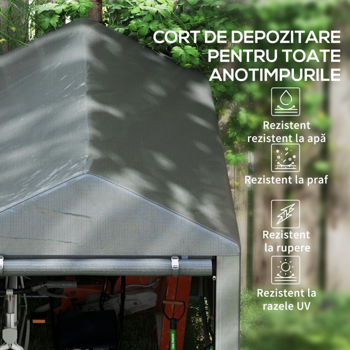  Magazie pentru Scule cu Protectie UV si Intrare cu Fermoar, Cort de Garaj, 120x179x165 cm, Gri inchis [4]