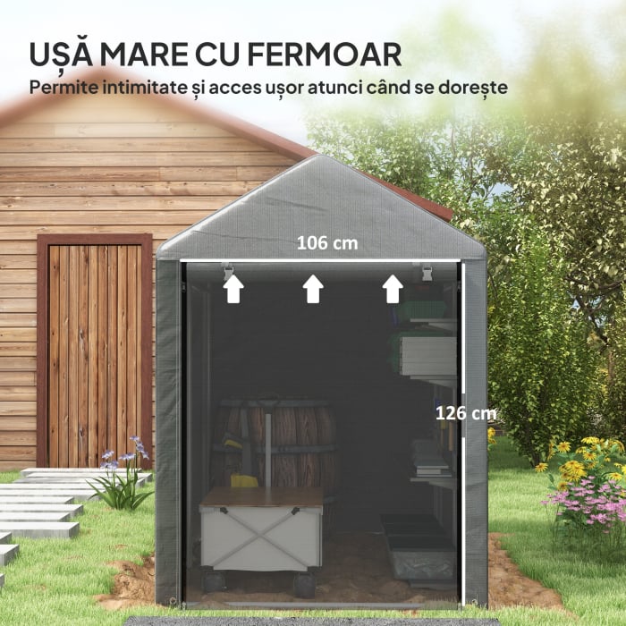  Magazie pentru Scule cu Protectie UV si Intrare cu Fermoar, Cort de Garaj, 120x179x165 cm, Gri inchis [6]