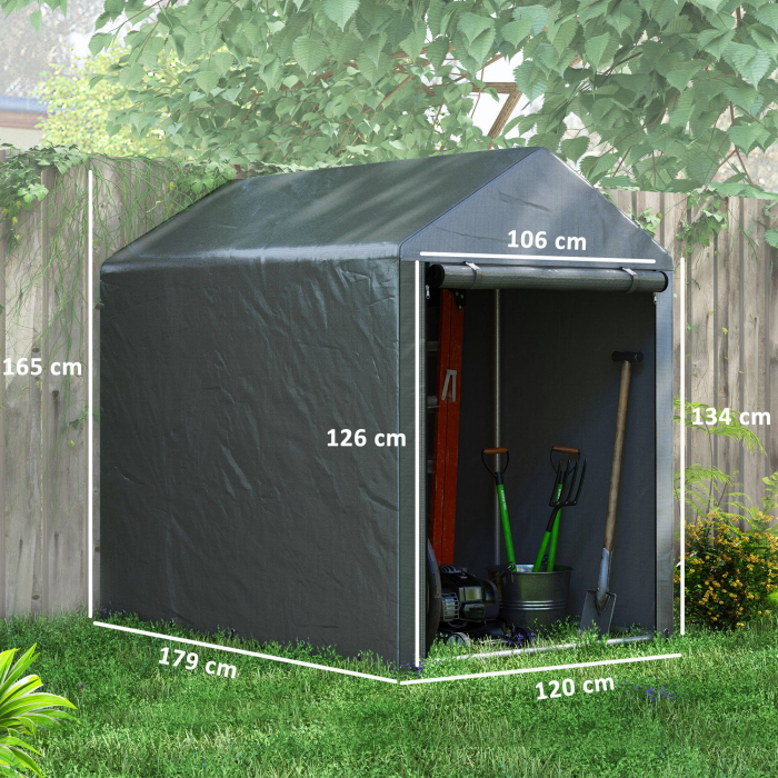 Magazie pentru Scule cu Protectie UV si Intrare cu Fermoar, Cort de Garaj, 120x179x165 cm, Gri inchis [3]