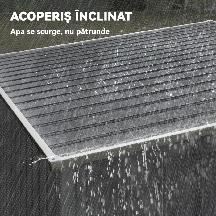  Magazie pentru Unelte din Metal 1.5x2m cu Fundatie, Usa Glisanta si Acoperis inclinat, Gri inchis [7]