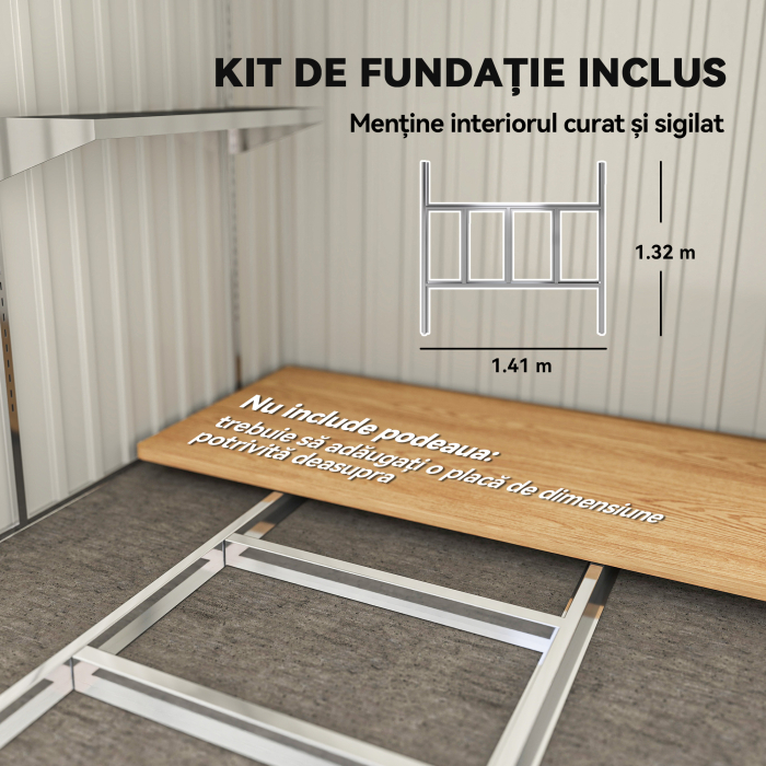  Magazie pentru Unelte din Metal 1.5x2m cu Fundatie, Usa Glisanta si Acoperis inclinat, Gri inchis [6]