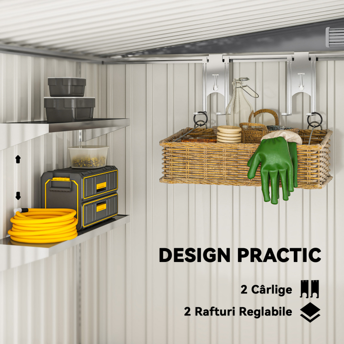  Magazie pentru Unelte din Metal 1.5x2m cu Fundatie, Usa Glisanta si Acoperis inclinat, Gri inchis [5]
