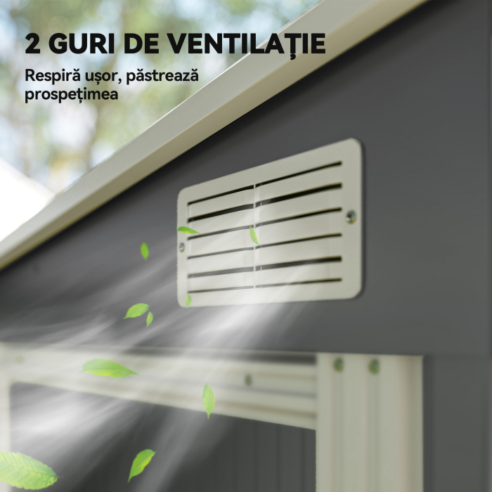  Magazie pentru Unelte din Metal 1.5x2m cu Fundatie, Usa Glisanta si Acoperis inclinat, Gri inchis [8]