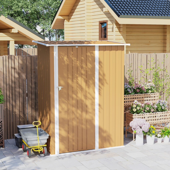  Magazie pentru unelte din metal cu acoperis inclinat si usa blocabila, 142x86x189 cm, galben [8]