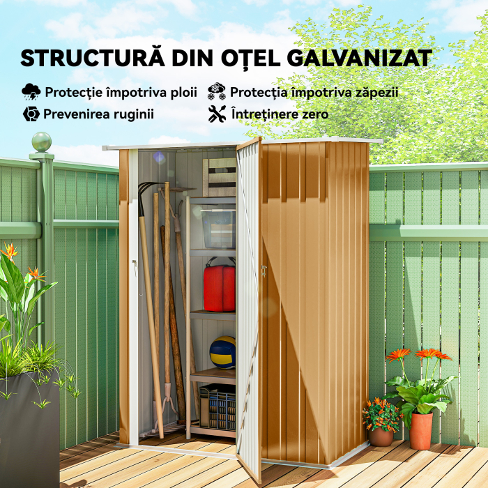  Magazie pentru unelte din metal cu acoperis inclinat si usa blocabila, 142x86x189 cm, galben [4]