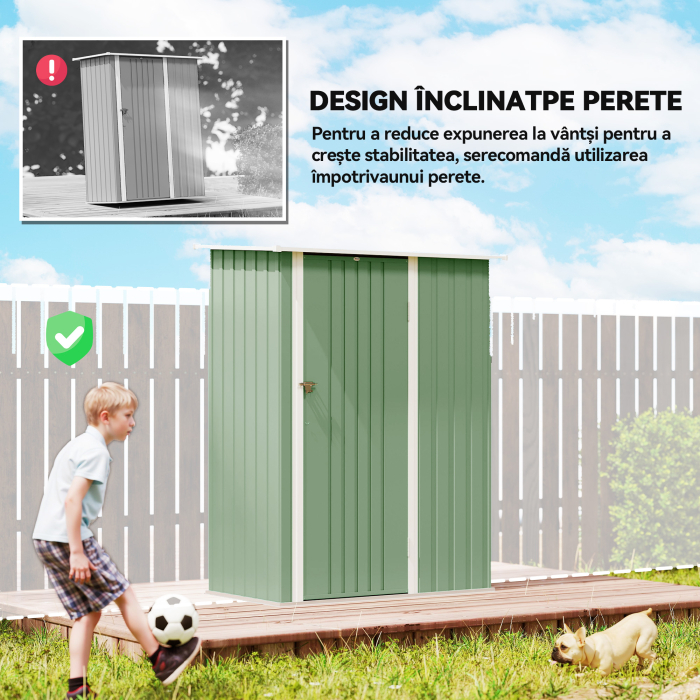  Magazie pentru unelte din metal cu acoperis inclinat si usa cu incuietoare, 142x86x189 cm, verde deschis [6]
