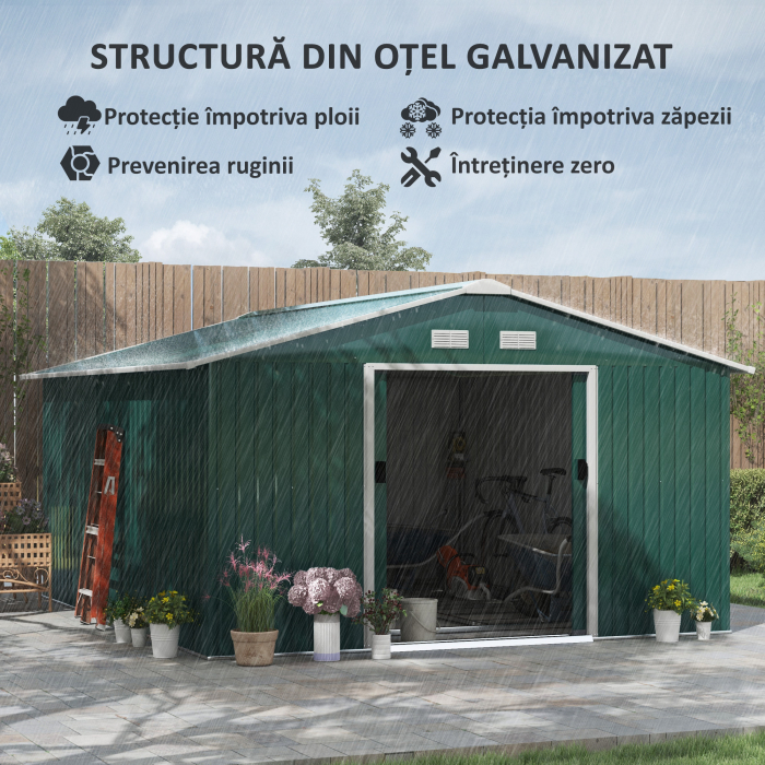  Magazie Unelte din Otel Galvanizat, Anti Rugina 3.4 x 3.86 x 2 m, verde [4]