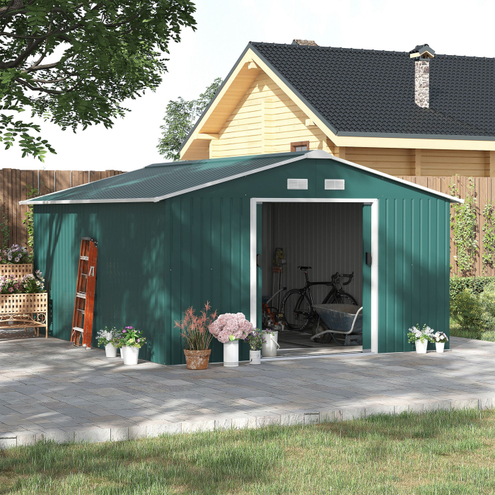  Magazie Unelte din Otel Galvanizat, Anti Rugina 3.4 x 3.86 x 2 m, verde [2]