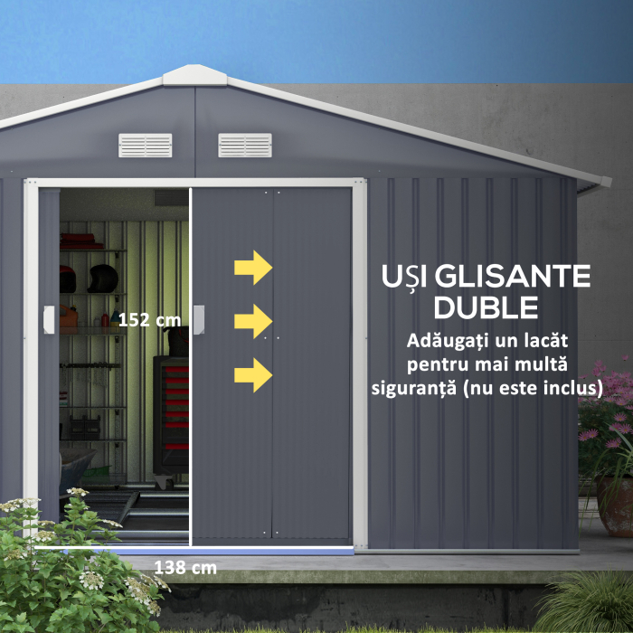  Magazie Unelte Otel Galvanizat 3,4×3,82×2 m - Impermeabila & Anti-rugina [5]