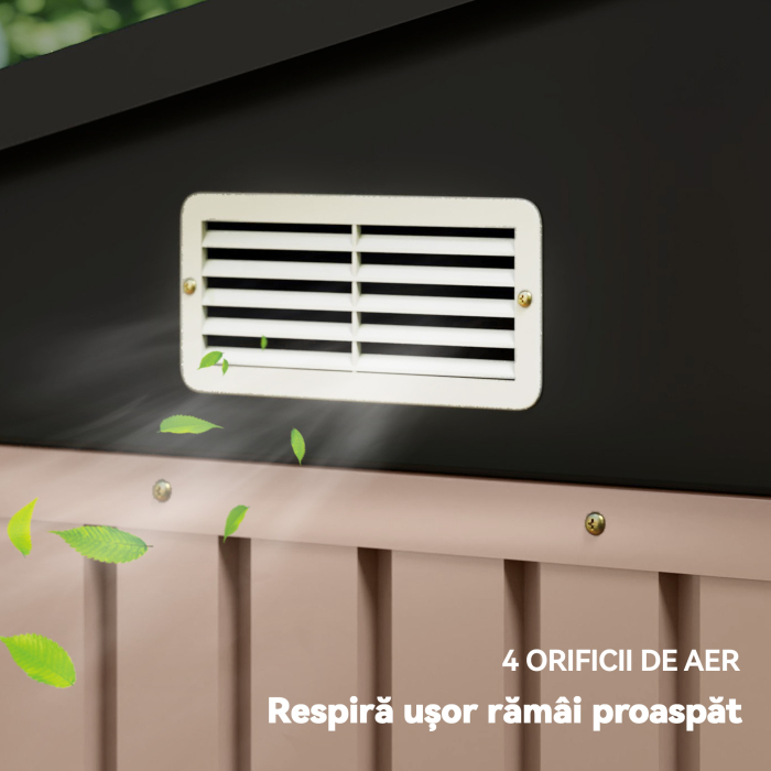  Magazin din Metal 305 x 245 cm, Depozit de Gradina Robust cu 4 Guri de Aerisire si Usi Duble cu incuietoare, Maro [6]