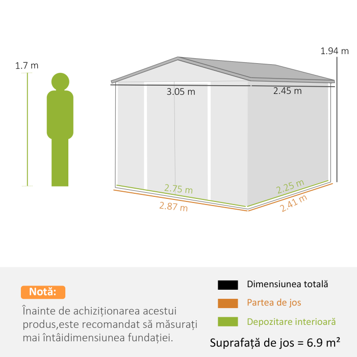  Magazin din Metal 305 x 245 cm, Depozit de Gradina Robust cu 4 Guri de Aerisire si Usi Duble cu incuietoare, Maro [3]